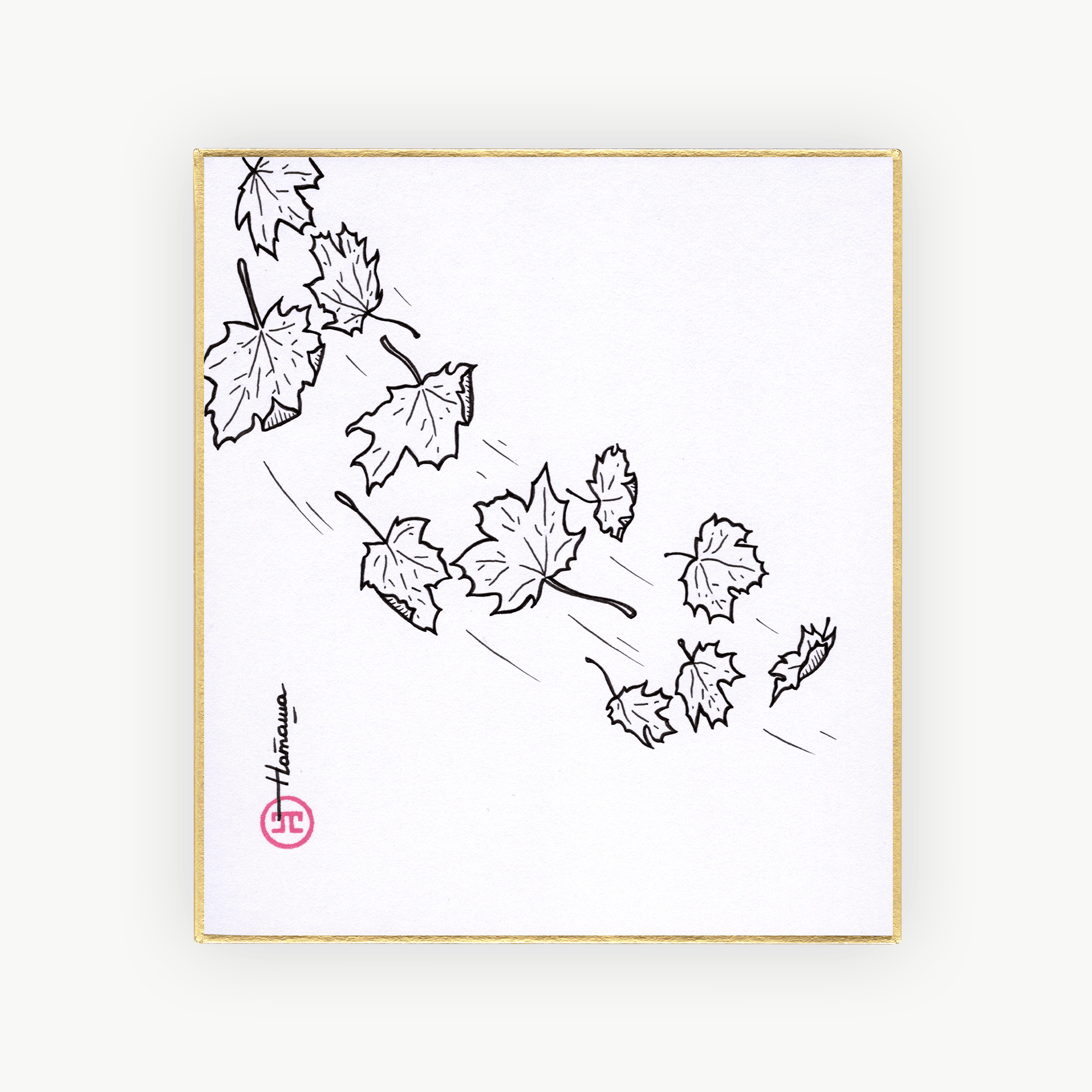 Shikishi Sunshōan Feuilles d'Érable Tombantes par L'Œuvre au Noir